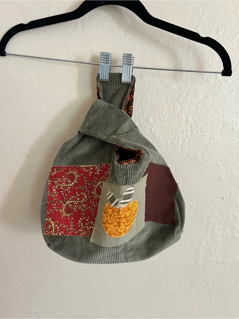 Women’s Olive Patchwork Sling Bag - handmade